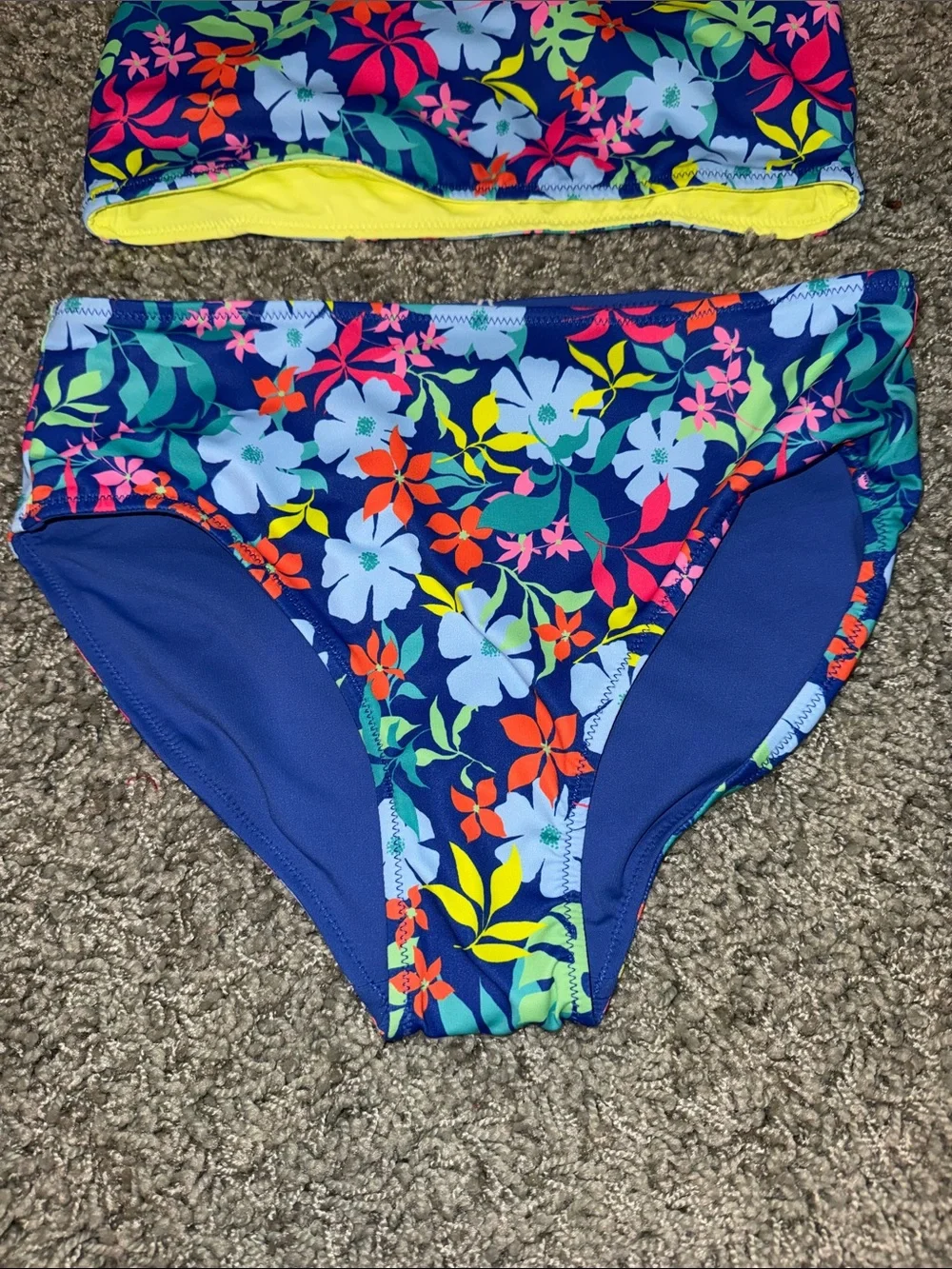 Kids Floral Reversible Tankini Swimsuit Lands End NEW (L 10-12)